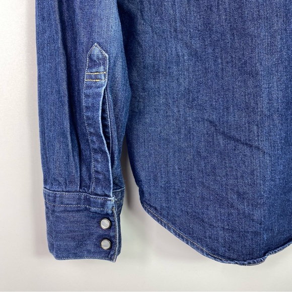 Levi’s denim Pearl snap shirt medium navy blue Jean collared - Picture 8 of 10